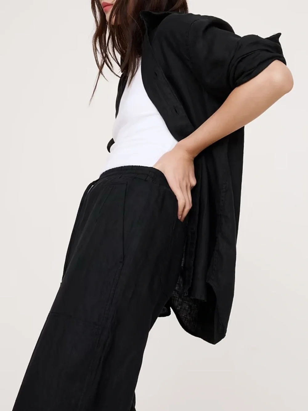 Banana Republic Black Linen Barrel Leg Pull On Pants NWT Medium